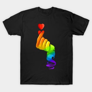 K-Pop Colorful Hand Finger Heart LGBTQ Pride Month T-Shirt